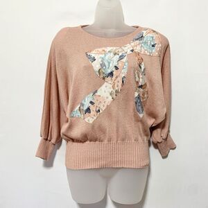 Vintage Women's Pink Sweater with Floral Bow